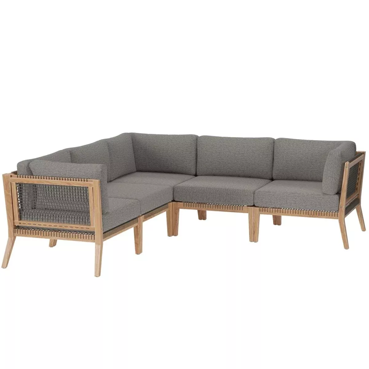 Clearwater Outdoor Patio Teak Wood 5-Piece Sectional Sofa- Gray Graphite